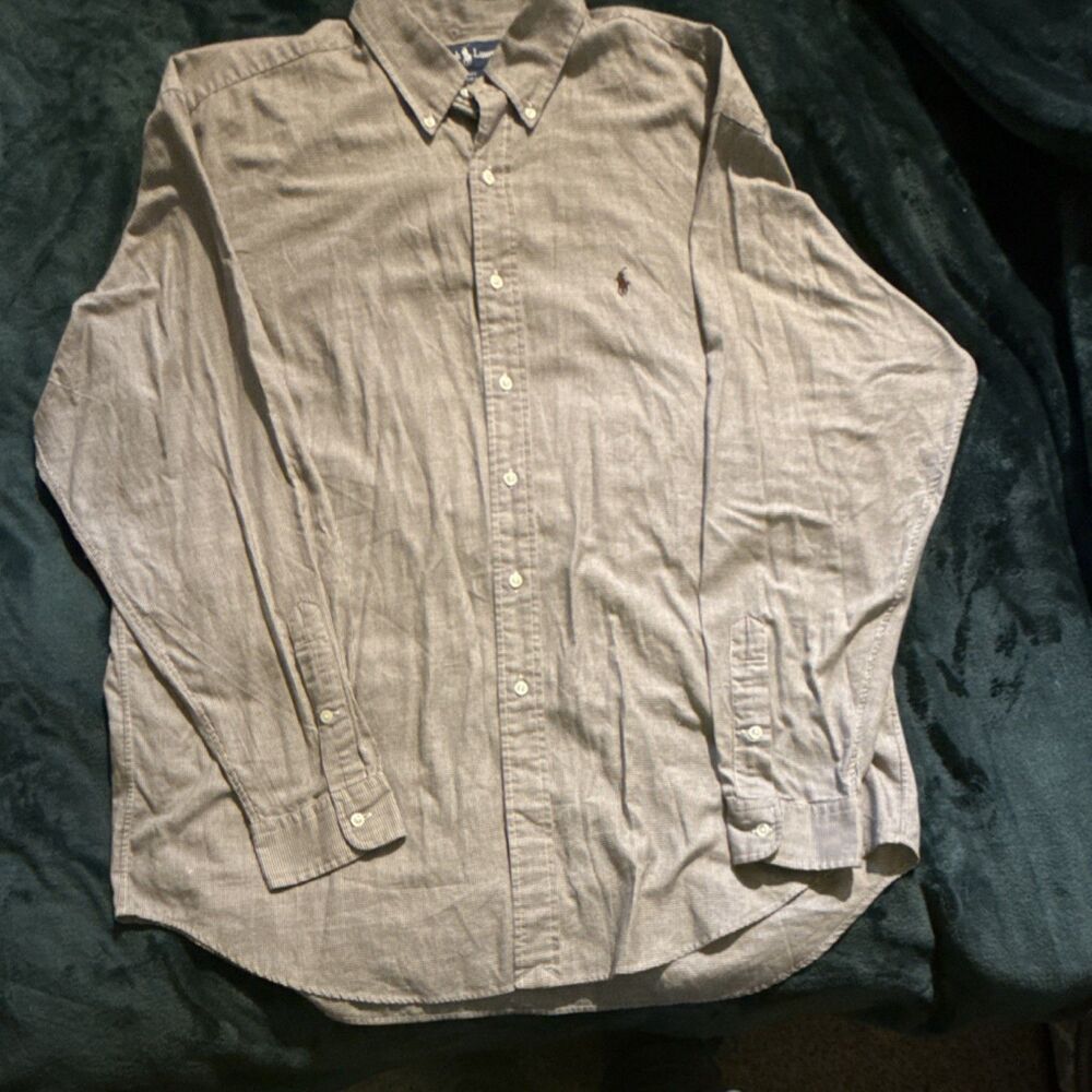 Ralph Lauren Men's Gray White Check Long Sleeve Button-Up Shirt